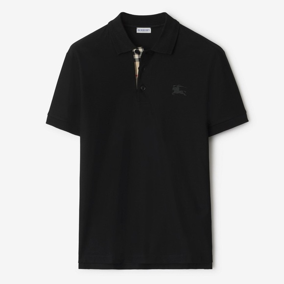 NWT Men’ Size Medium Burberry Logo Embroidered Polo Shirt 100% Cotton In Black - Picture 1 of 7